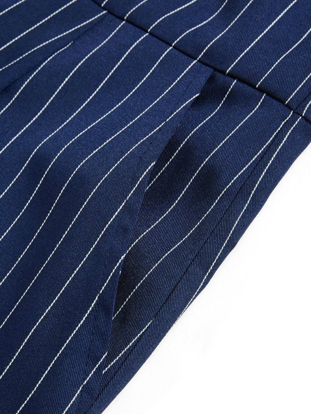 Navy Blue Casual Women's Striped Ultra High Waist Loose Long Overall - Picture 4 of 6